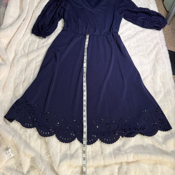 💙Grace Karin Navy Midi Dress with Lace Sleeves - Picture 14 of 16